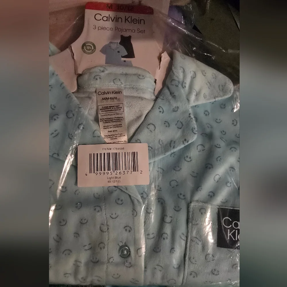 Calvin Klein Ck Youth 3 Piece Sleepwear Pajama SET Light Blue NEW
